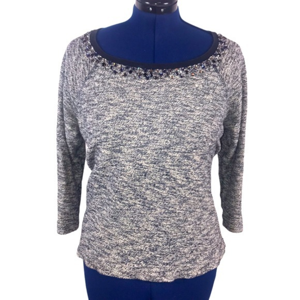 Land’s End L 14/16 gray marl jeweled scoop neck 100% baumwolle cotton sweater